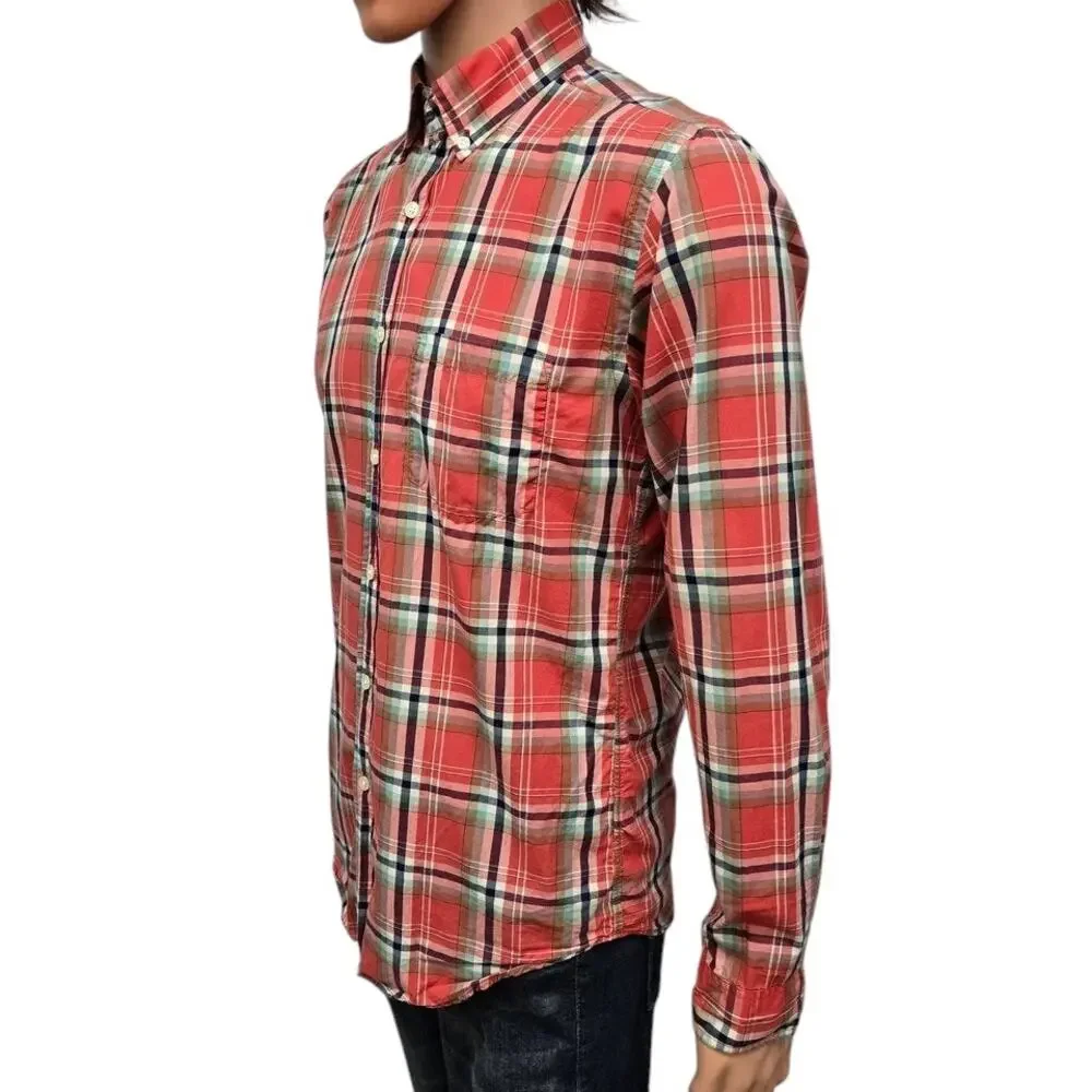 J. Crew Lightweight Shirt Men S Red Plaid Check Button down Long Sleeve